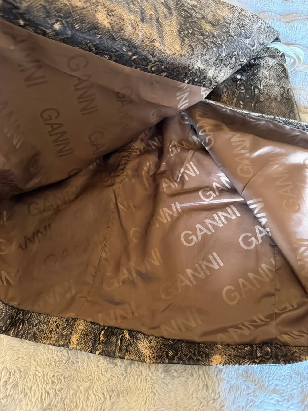 Ganni Brown Snake-Print Midi Skirt - Picture 6 of 7